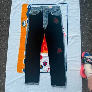 VTG 70s Levis Custom Velvet Jeans Two Tone Stitch Hand Beaded Rose Denim 32 READ